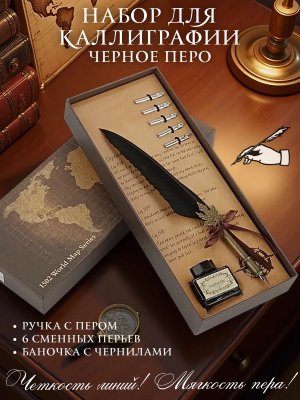 Перьевая ручка, набор для каллиграфии с чернилами, черное перо SoulArt 228558