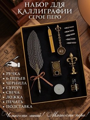 Перьевая ручка, набор для каллиграфии с чернилами и подставкой, серое перо SoulArt 228565