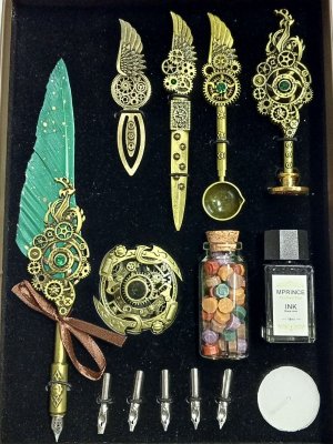 Перьевая ручка, набор для каллиграфии с чернилами и подставкой, зеленое перо SoulArt 228754